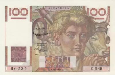 Francia 100 Francs - Young Farmer - 03-12-1953 - Serial E.569
