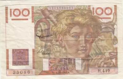 Francia 100 Francs - Young Farmer - 07-02-1952 - Serial H.419