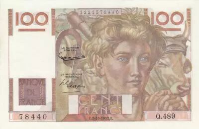Francia 100 Francs - Young Farmer - 07-02-1952 - Serial J.424