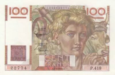 Francia 100 Francs - Young Farmer - 07-02-1952 - Serial P.419