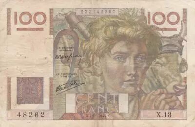Francia 100 Francs - Young farmer - 07-11-1945 - Serial X.13