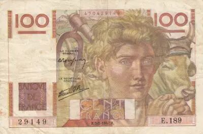 Francia 100 Francs - Young farmer - 09-01-1947 - Serial E.189