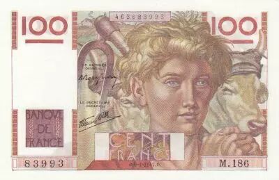 Francia 100 Francs - Young farmer - 09-01-1947 - Serial M.186