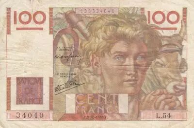Francia 100 Francs - Young farmer - 31-05-1946 - Serial L.54