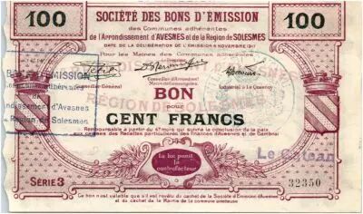 Francia 100 Francs Avesnes Et Solesmes Le Cateau