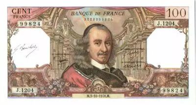Francia 100 Francs Corneille - 05-10-1978 Serial J.1204 countersigned