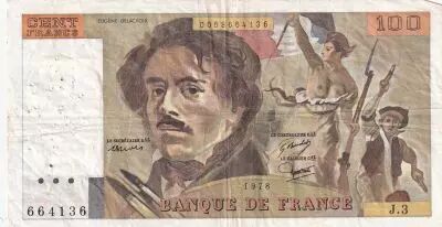 Francia 100 Francs Delacroix - 1978 - Serial J.3 - Fay.68.03
