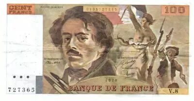 Francia 100 Francs Delacroix - 1978 Serial V.8 - Small watermark - VF