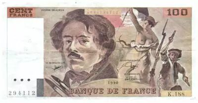 Francia 100 Francs Delacroix - 1990 Serial K.188 - VF