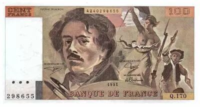 Francia 100 Francs Delacroix - 1991 - Serial Q.170 - large watermark - Fay.69bis.031a