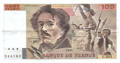 Francia 100 Francs Delacroix - 1991 Serial C.205 - VF