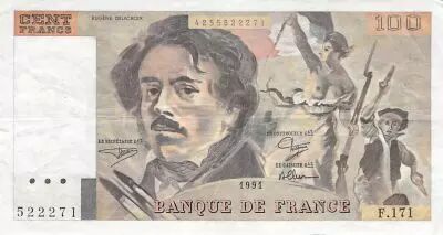 Francia 100 Francs Delacroix - 1991 Serial F.171 - Small watermark - F+