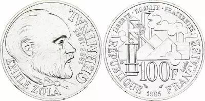 Francia 100 Francs Emile Zola - Germinal 1985 Silver