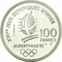 Francia 100 Francs JO Albertville - Ski Jumping - 1991 - Proof - with certificate