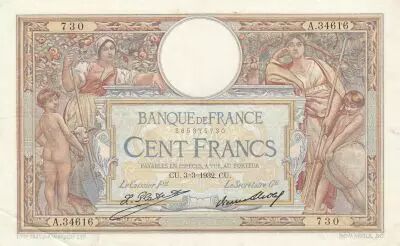 Francia 100 Francs LOM - large cartridges - 03-03-1932 - Serial A.34616