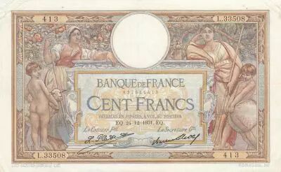 Francia 100 Francs LOM - large cartridges - 24-12-1931 - Serial L.33508