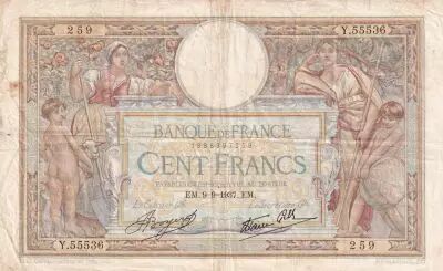Francia 100 Francs Luc Olivier Merson - 09-09-1937 -  Serial Y.55536