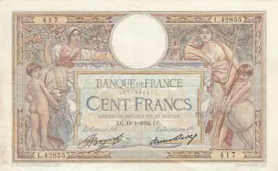 Francia 100 Francs Luc Olivier Merson - 18-01-1934-  Serial L.42855