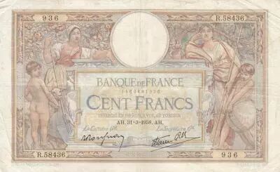 Francia 100 Francs Luc Olivier Merson - 31-03-1938 - Serial R.58436