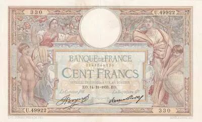 Francia 100 Francs Luc Olivier Merson - Large Cartridges - 14-11-1935 - Serial U.49922
