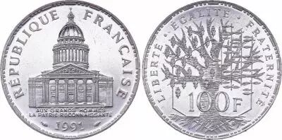 Francia 100 Francs Pantheon - 1991 - UNC - Silver