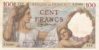 Francia 100 Francs Sully - 03-04-1941 - Serial K.20468
