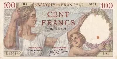 Francia 100 Francs Sully - 04-04-1940 - Serial L.9201