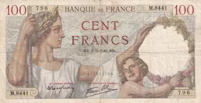 Francia 100 Francs Sully - 07-03-1940 - Serial M.8441