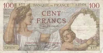 Francia 100 Francs Sully - 08-01-1942 - Serial U.27613