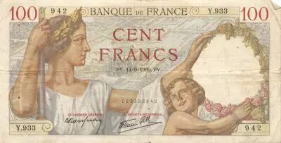 Francia 100 Francs Sully - 14-09-1939 Serial Y.933 - F+