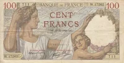 Francia 100 Francs Sully - 19-12-1940 Serial W.17262