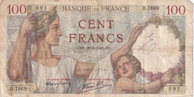 Francia 100 Francs Sully - 22-02-1940 Serial H.7669