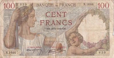 Francia 100 Francs Sully - September 28, 1939 - Series N.1644