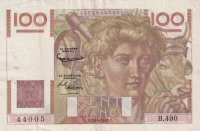 Francia 100 Francs Young Farmer - 02-10-1952 - Serial B.490