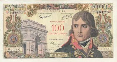 Francia 100 NF on 10000 Francs - Bonaparte - 30-10-1958 - Serial J.145