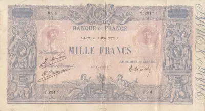 Francia 1000 Francs - Blue on lilac - 03-05-1926 - Serial Y.2317
