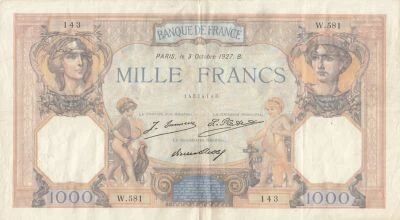 Francia 1000 Francs - Ceres and Mercury - 03-10-1927 - Series W.581