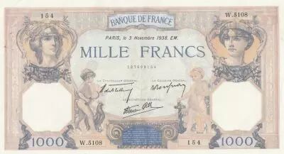 Francia 1000 Francs - Ceres and Mercury - 03-11-1938 - Serial W.5108