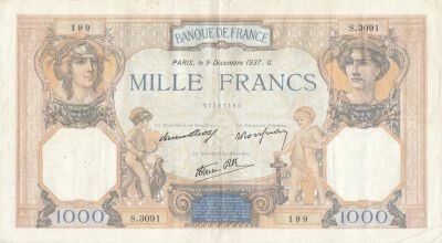 Francia 1000 Francs - Ceres and Mercury - 09/12/1937 - Series S.3091