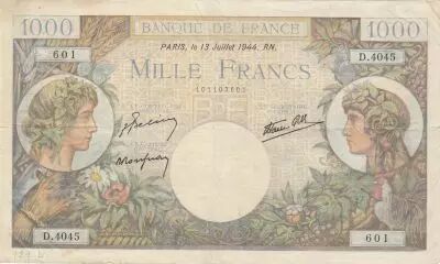 Francia 1000 Francs - Commerce and Industry - 13-07-1944 - Serial D.4045