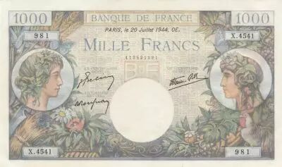 Francia 1000 Francs - Commerce and Industry - 20-07-1944 - Serial X.4541