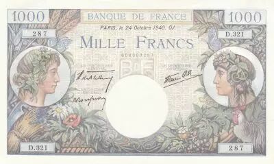 Francia 1000 Francs - Commerce and Industry - 24-10-1940 - Serial D.321