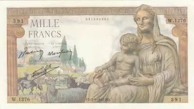 Francia 1000 Francs - Deesse Demeter - 03-09-1942 - Serial W.1276