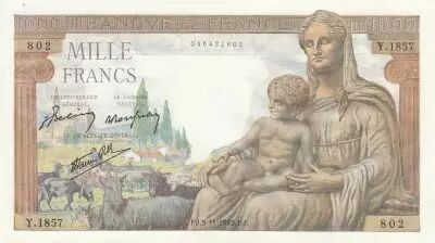 Francia 1000 Francs - Deesse Demeter - 05-11-1942 - Serial Y.1857