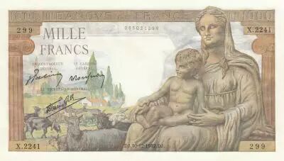 Francia 1000 Francs - Deesse Demeter - 10-12-1942 - Serial X.2241
