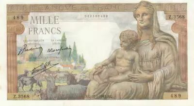Francia 1000 Francs - Deesse Demeter - 28-01-1943 - Serial Z.3568