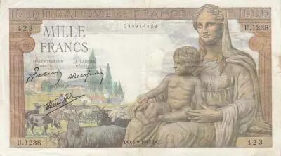 Francia 1000 Francs - Demeter - 03-09-1942 - Serial U.1238