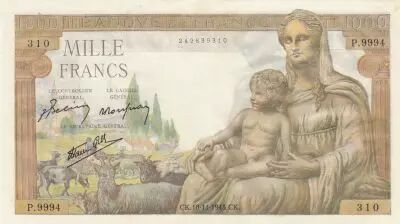 Francia 1000 Francs - Demeter - 18-11-1943 - Serial P.9994