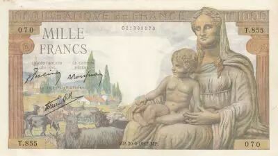 Francia 1000 Francs - Goddess Demeter - 20-06-1942 - Serial T.855