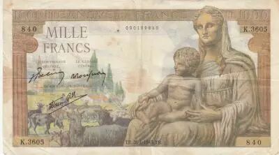 Francia 1000 Francs - Goddess Demeter - 28 January 1943 - Series K.3605